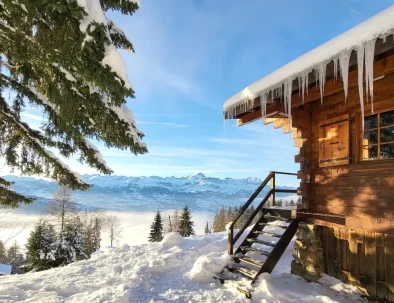 Vue du chalet, l'hiver